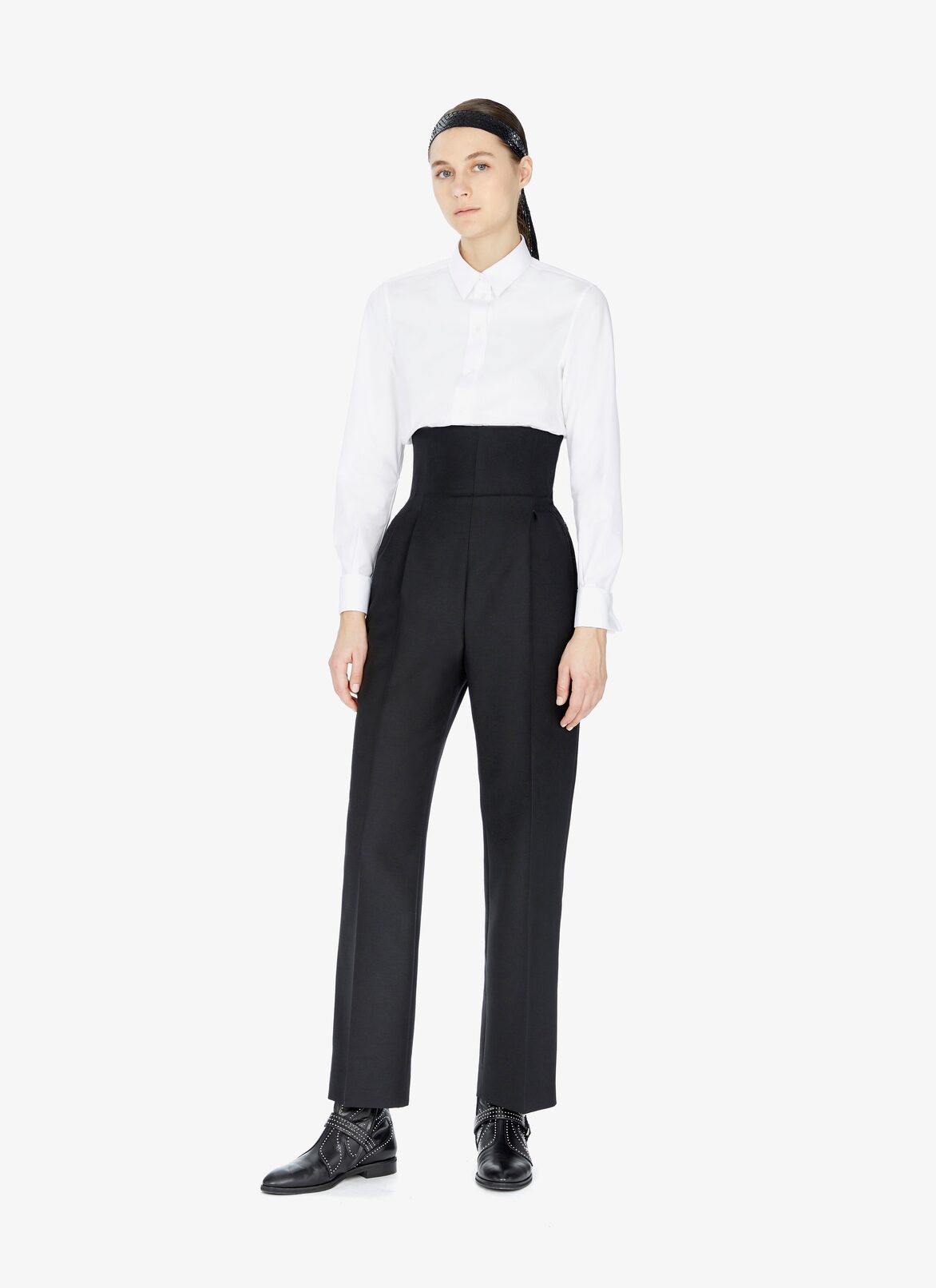 High-Rise Wool-Blend Dress Pant  ALAÏA BLACK HIGH-RISE WOOL-BLEND DRESS PANT